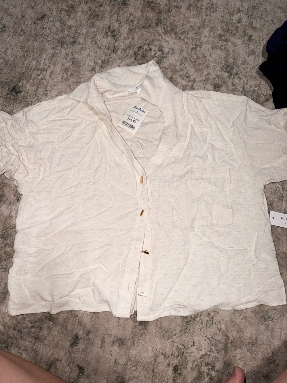 Cream Button-Front Short Sleeve Shirt